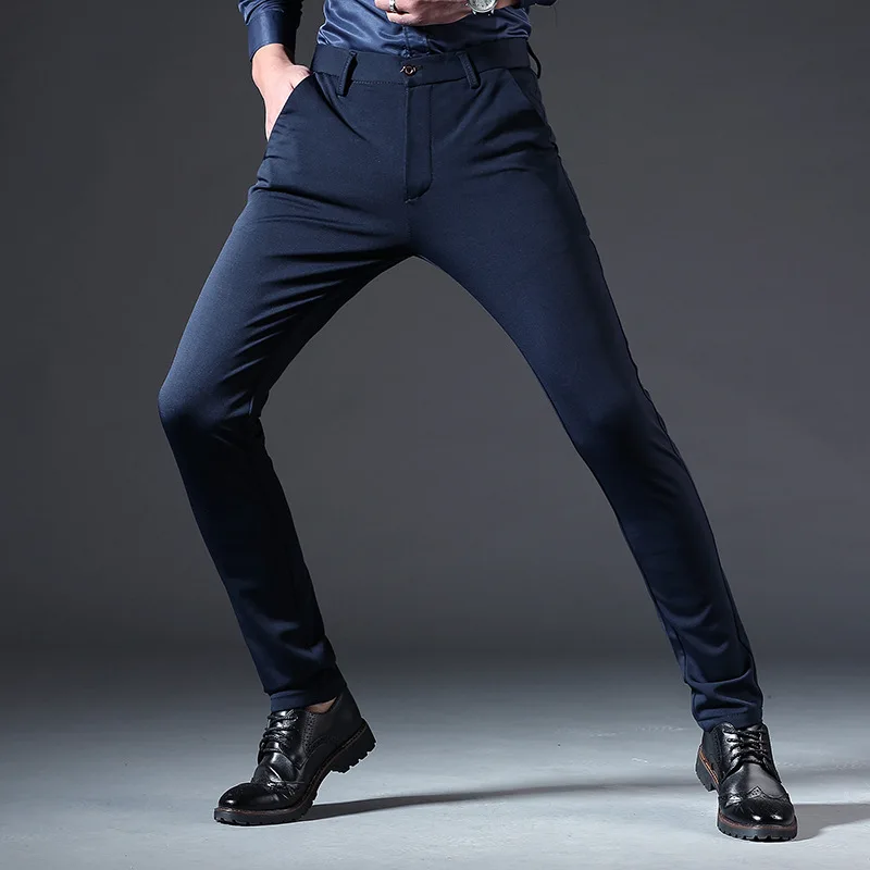 Модные мужские брендовые деловые брюки VoguePants джинсовые узкие Стрейчевые прямые брюки больших размеров 28 хороший весенний поп