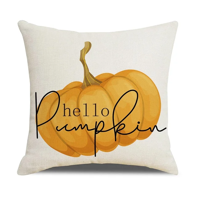 Fall Pumpkin Cushion Covers 18x18 Inch Farmhouse Decor Thanksgiving Buffalo Check Linen Throw Pillow Covers Happy Thanksgiving 15