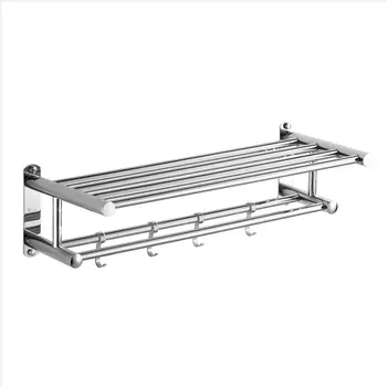 

Stainless Steel Bathroom Towel Holder Wall-mounted Towel Rack Bath Towel Clothes Organizer Storage Shelf With 4 Hooks Hot Sale