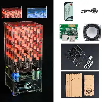 

LEORY 4x4x4 Red+Blue Dual LED Cube Music 3D Light Square Electronic DIY Kit With Remote Control bluetooth Speaker