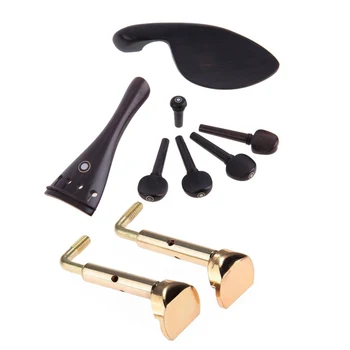 

1Set 7 Ebony 4/4 Violin Tailpiece Endpin 4 Pegs & 1Pair of 4/4, 3/4 Size Violin Chinrest Chin Rest Clamp Screw Gold