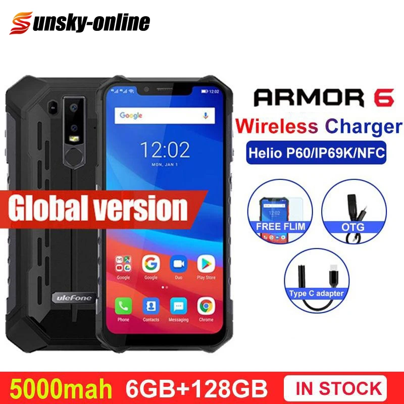 Ulefone Armor 6 прочный смартфон 6GB + 128GB 2 'ཌMP Android 8 1 Dual 4G MKT6771 Беспроводная зарядка NFC