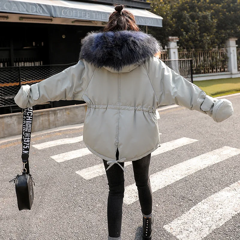 

2018 Winter New Style Fashion Casual Mid-length down Feather Cotton-padded Clothes Women's Joint Large Fur Collar Cotton Coat
