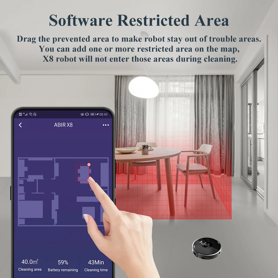 ABIR X8 Robot Vacuum Cleaner ,Laser System, Multiple Floors Maps, Zone ,Restricted Area Setting For Home Carpet_voghion.com