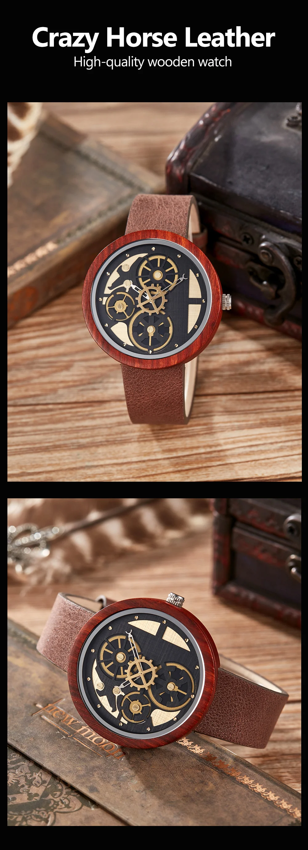 de pulso com pulseira de couro Quartz Movement Calendar