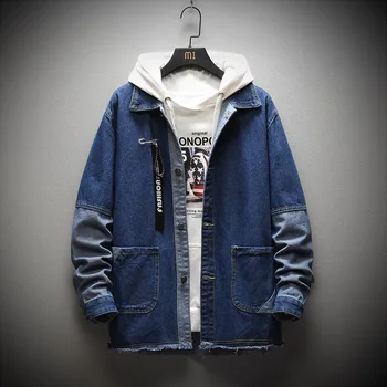 

Mens Autumn Winter Denim Jackets Mens Casual Slim Fit Patchwork Denim Jacket Jean Coats Street Vintage Hip Hop Denim Jackets 3XL
