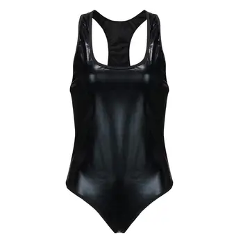 

Women Sexy Teddy Zipper Leather Bodysuit Fashion Black Wet Look Faux Leather Lingerie Bodycon Kombinezon Damski 2019 Hot Sale 1