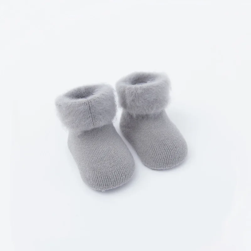 Gray 1 пара, зимние толстые махровые носки для малышей, теплые хлопковые милые носки для новорожденных мальчиков и девочек, нескользящие носки-тапочки для детей 0-3 лет - Цвет: Gray