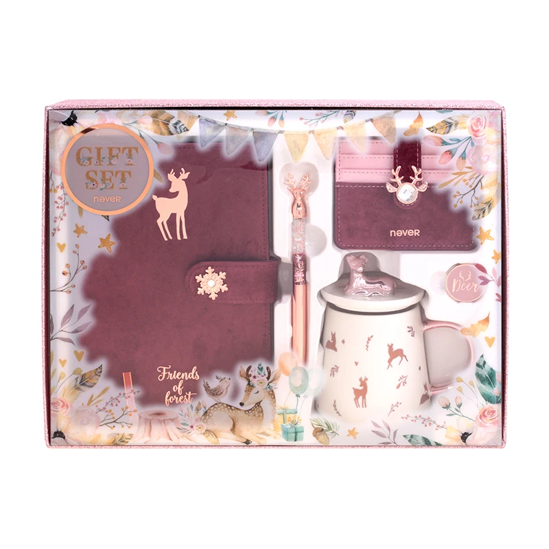 

Never Luxury Gift Stationery Set A5 Planner Metal Pen Mug Business Card Holder Red Velvet Girls Bag Office and School Supplies
