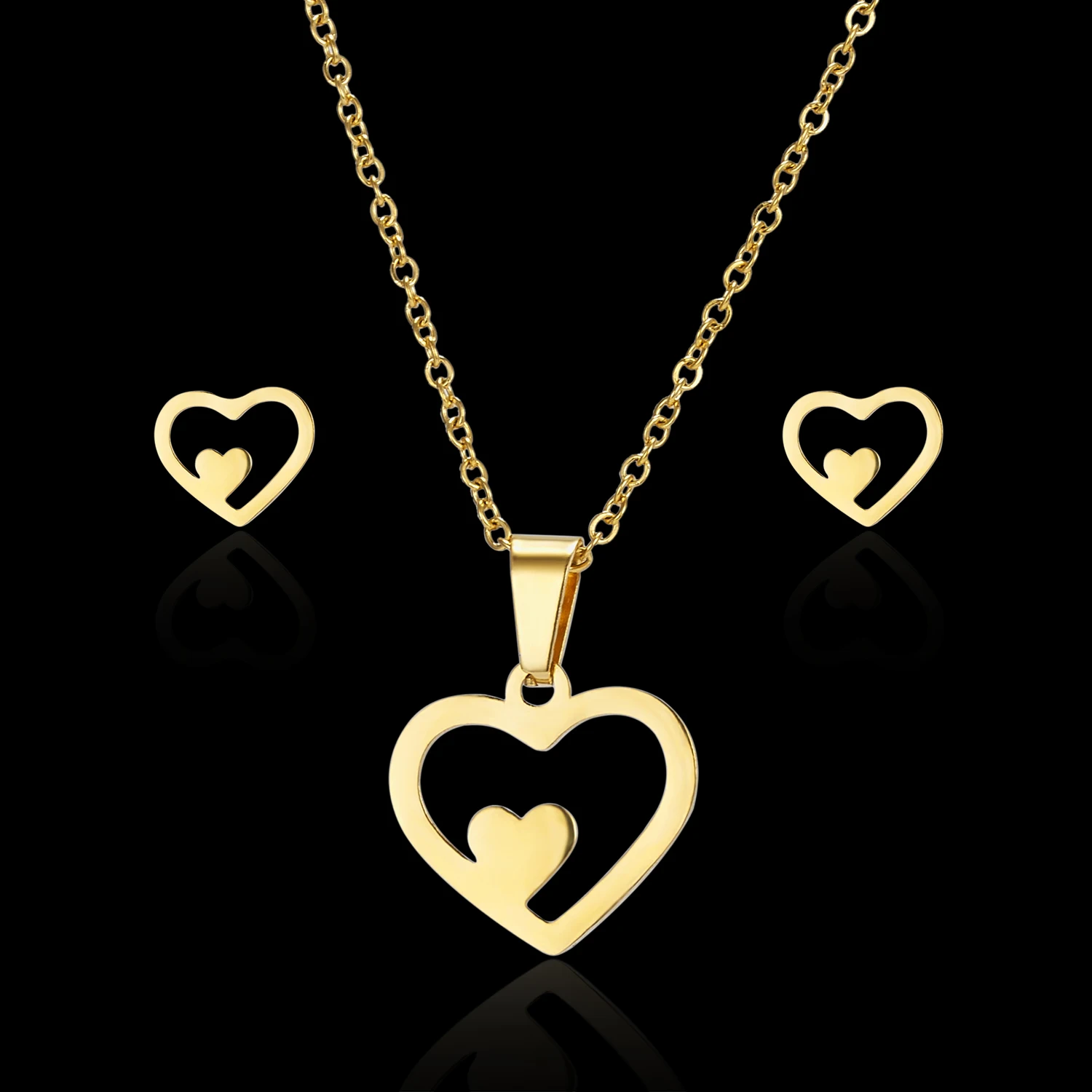 Double Love Belleper золотой цвет комплект ювелирных изделий Ангел письмо кошка коготь двойной любовь полые Нержавеющая сталь ожерелье Комплект сережек для женщин Подарки - Окраска металла: Double Love