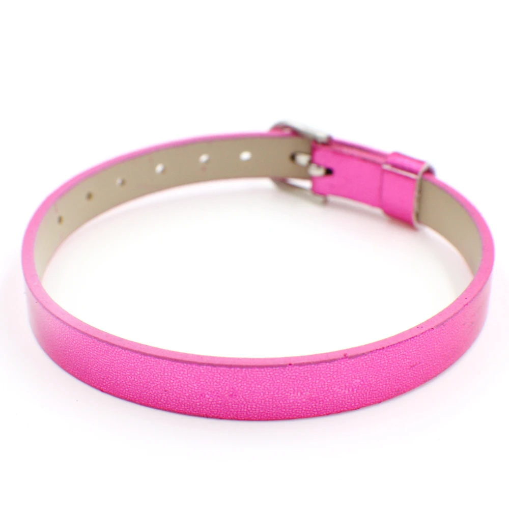 hot pink 10 шт металлический Гладкий Браслет из искусственной кожи разных цветов 8 мм* 210 мм подходит 8 мм Популярные DIY аксессуары браслет WB034 - Окраска металла: hot pink