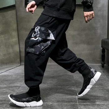 

National style Cargo Pants Men Pockets Patchwork Casual Jogger Fashion Tactical Trousers Tide Harajuku Streetwear Loose Pants