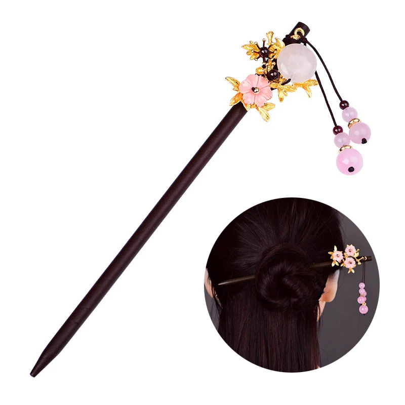 

Ethnic Hairpin Wood Hair Stciks Fashion Hairwear Tassel Jewelry For Women Girl Best Friend Gift Hoop Long Chinese Style Han Pink