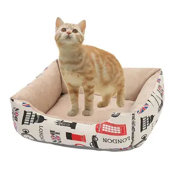 

Pet Nest Square Warm Dogs Kennel Washable Comfortable Print Cat Sleeping Bed for Kitten Puppy
