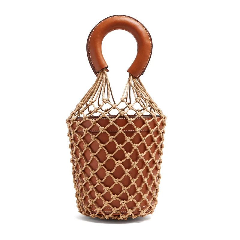 

2019 New Bucket Handbag Bag High Quality Travel Hollow Woven Rope Fishing Net Bag Famous Designer Women Purse and Handbags