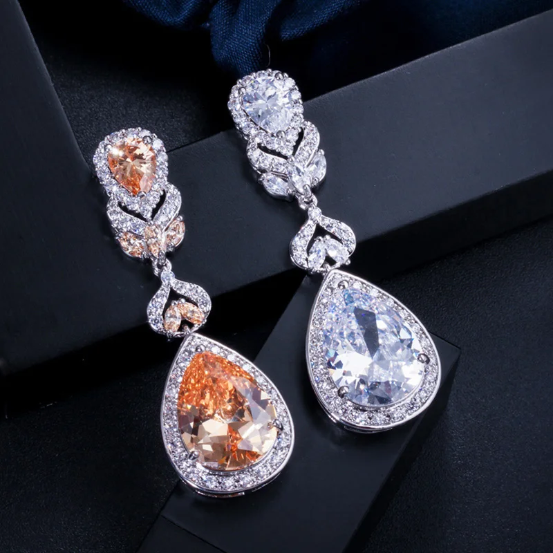 Серьги вечерние Вески женские серебряные с фианитом в форме груши|cubic zirconia drop