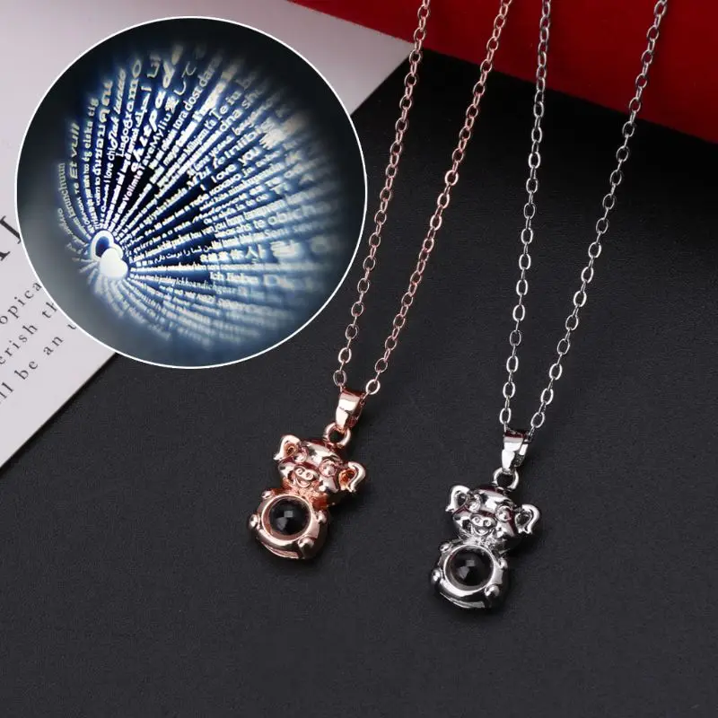 

100 Different Languages I Love U Nanotechnology Carved Pig Charm Necklace For Women Jewerly