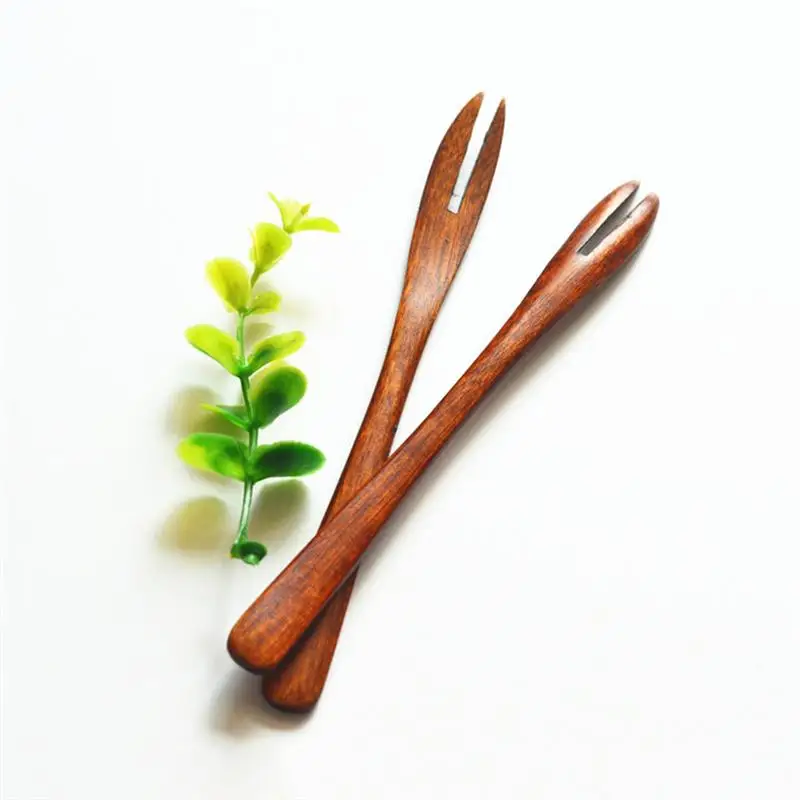 5pcs Fruit Forks Eco-Friendly Wooden Two Tooth Forks Reusable Dessert Forks Party Supplies Salad Picks For Home Bar Restaurant