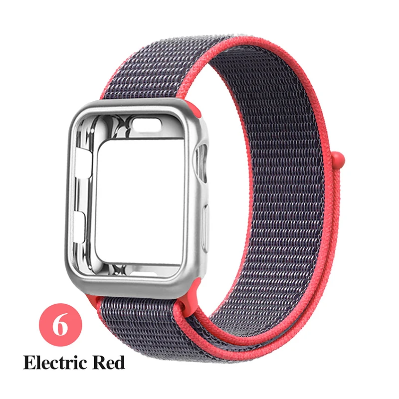 Нейлоновый ремешок+ Мягкий силиконовый чехол для Apple Watch 4 5 3 44 мм/40 мм спортивный ремешок iwatch 54321 42 мм 38 мм ремешок для часов correa pulseira - Цвет ремешка: Bright pink