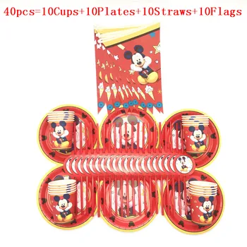 

Party Supplies 80PCS/40PCS/Lot Cartoon Red Mickey Mouse Tableware Boy Girl Birthday Plates Cups Flags Straws Decorations Supply