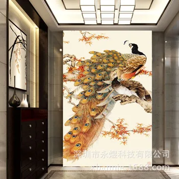 

Classical Living Room Sofa 3D Wallpaper Wallpaper Chinese Style Peacock Entrance Feng Shui Wall Mural