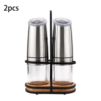 

2pcs Electronic Salt Pepper Mill Grinder LED Light Shaker Peper Spice Grain Mills Stainless Steel Kitchen Tool With Steady