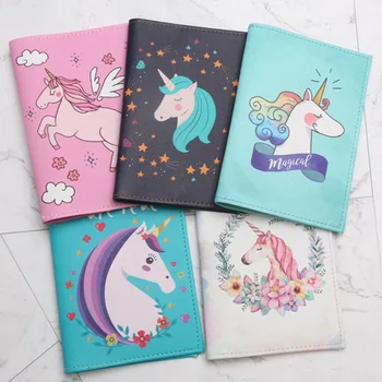 

1 Pcs Kawaii Fashion Cute Unicorn Cartoon Passport Cover Men PU Leather Travel Passport Holder Case Card ID Holders Document Bag