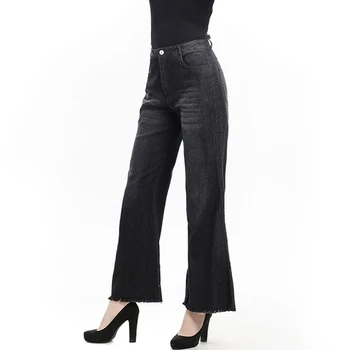 

Women Wide Leg Jeans Tassel Spodnie Damskie Thin Stretch Flare Jeans Mid Waist Denim Pocket Button Casual Jeans Plus Size