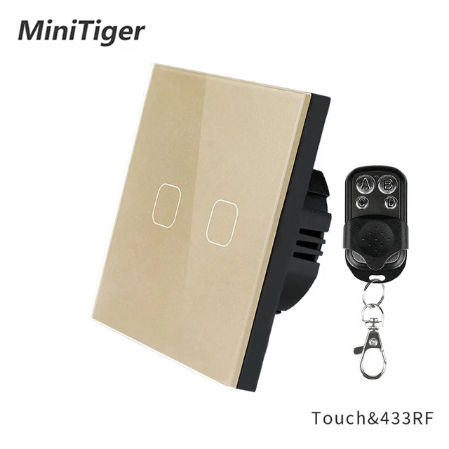 2 Gang Gold-A Minitiger EU/UK Стандартный 1/2 банды 1 способ RF433 дистанционное управление настенный сенсорный выключатель, умный дом беспроводной пульт дистанционного управления выключатель света - Цвет: 2 Gang Gold-A