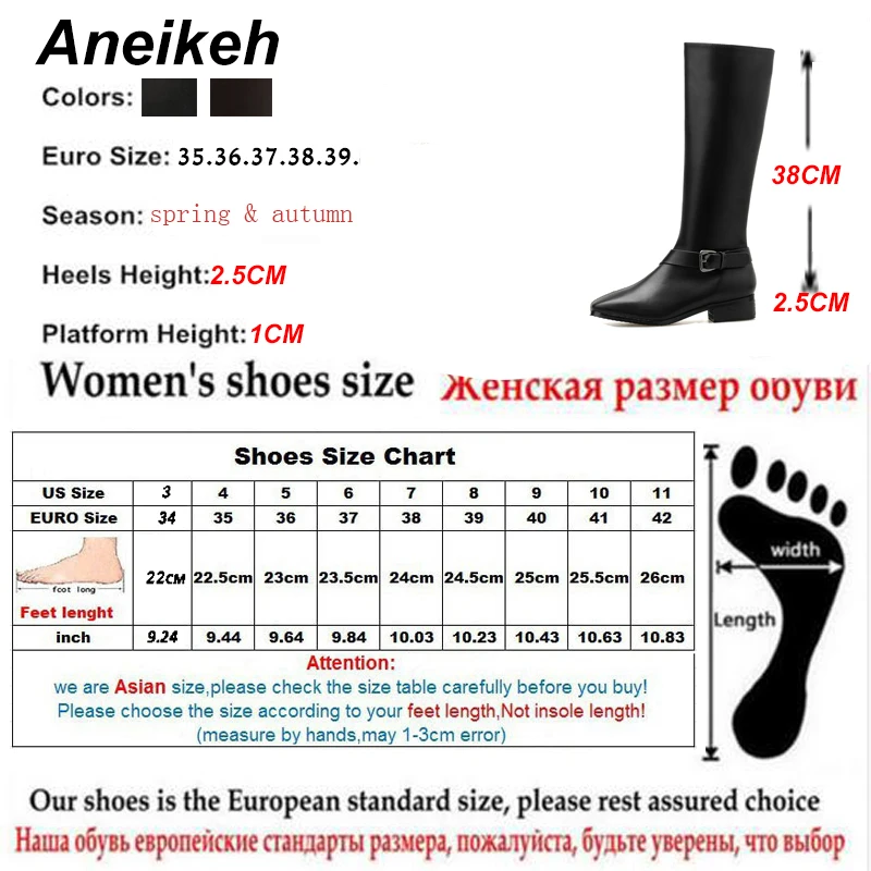 Aneikeh/сезон осень-зима; модные мотоциклетные сапоги до колена; женская обувь из искусственной кожи на квадратном каблуке; повседневная обувь на низком каблуке; botas muje