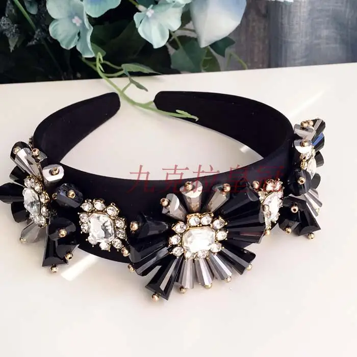Ручной работы кристалл драгоценный камень Hairband женский европейский полный горный хрусталь бисером широкая головная повязка элегантные женские волосы бижутерия украшение для головы