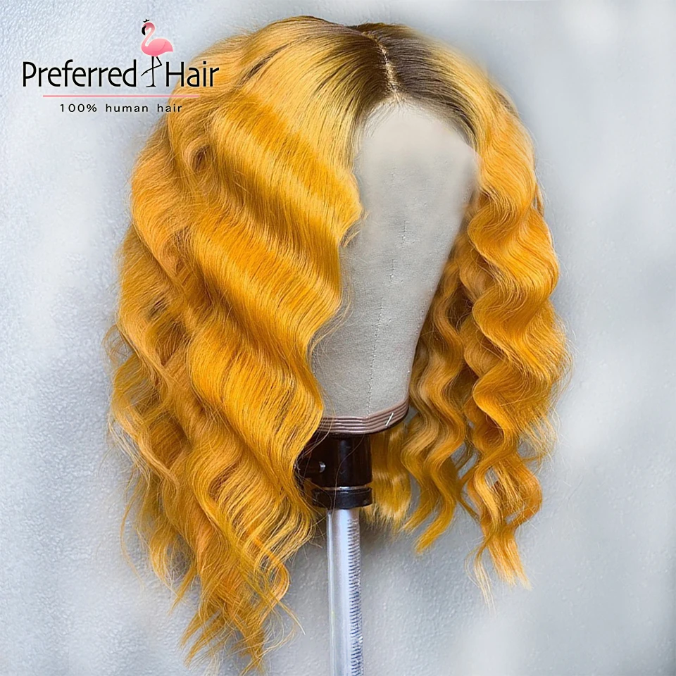 

Preferred Deep Wave Wig 1b Roots Yellow Ombre Lace Front Wig Pre Plucked Remy Brazilian Pink Short Human Hair Wigs For Black Wom