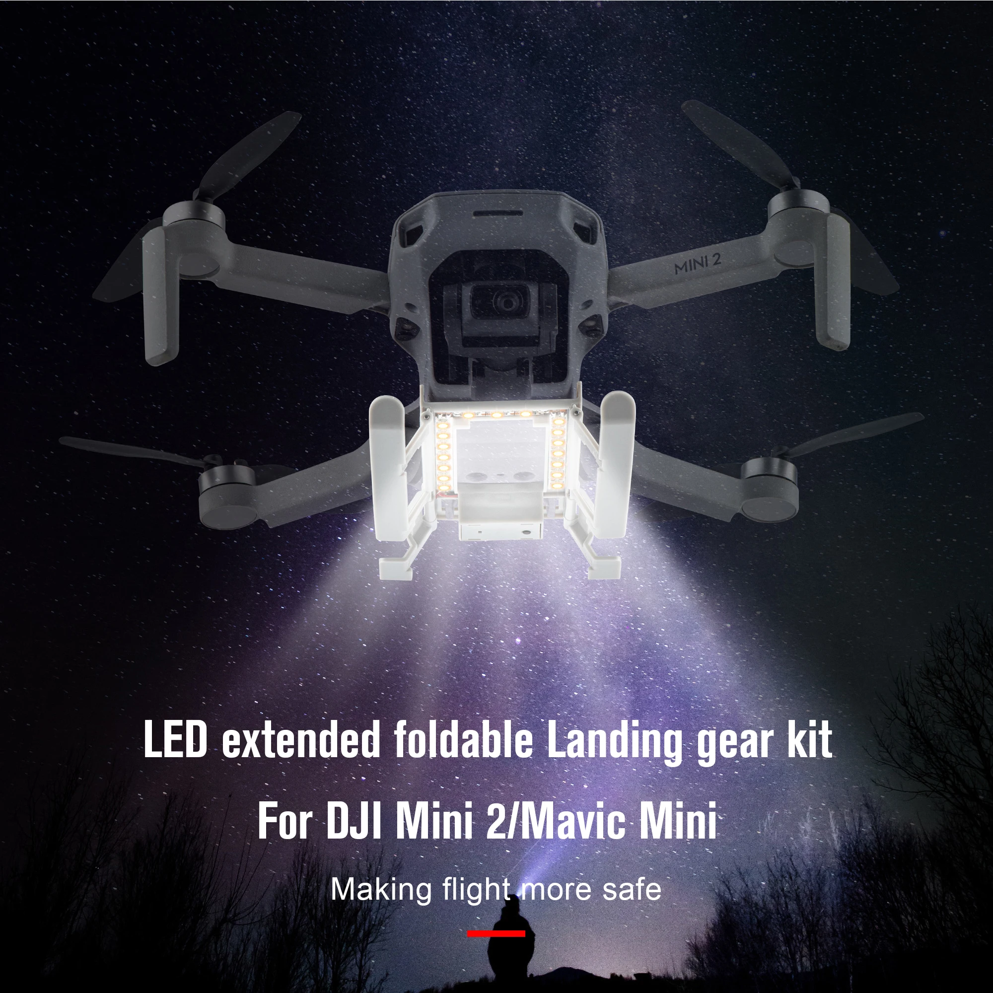 Foldable LED Light Landing Gear Extended Tripod For DJI Mavic Mini/Mini 2 Drone 