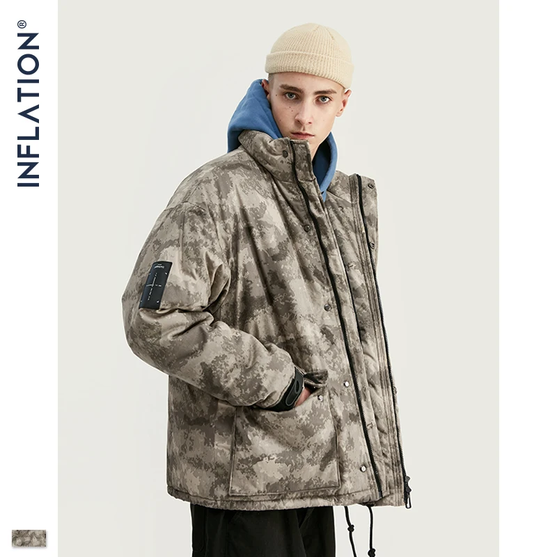 

INFLATION DESIGN Tall Men Parka Jacket Light Camo Print Loose Fit Men Parka Jacket With Functional pockets 2019 Winter 9711W