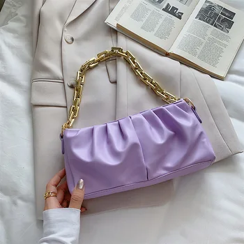 

2020 new trend line fold small square bag thick chain shoulder bag underarm bag handbags for women 2020 designer handbags