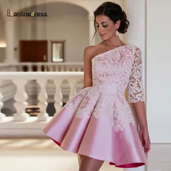 

Bbonlinedress Pink Homecoming Dress 2020 Satin A-Line One Shoulder Above Knee Short Party Dresses Graduation Gowns vestidos