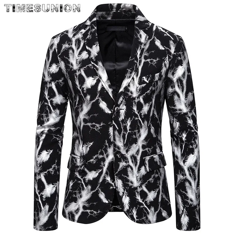 

Men Blazers 2019 Fashion Feather Prom Suit Blazers Single-breasted Party Male Nightclub Slim Fit Wedding Suits for Men