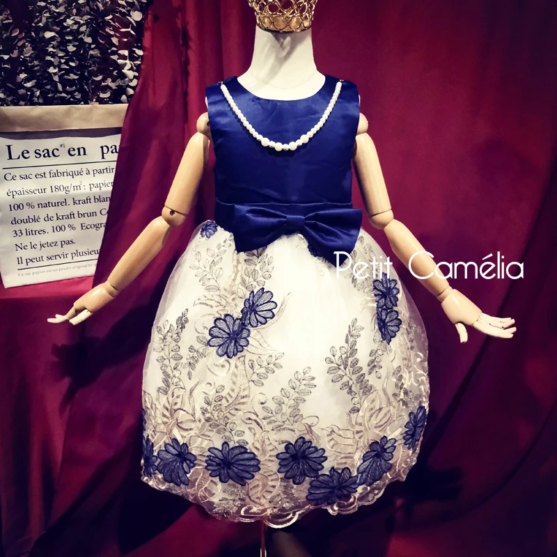 Petit Camelia/Элегантные вечерние платья с цветочной вышивкой и бантом; свадебное платье; Детский костюм; платье принцессы для девочек; одежда для детей