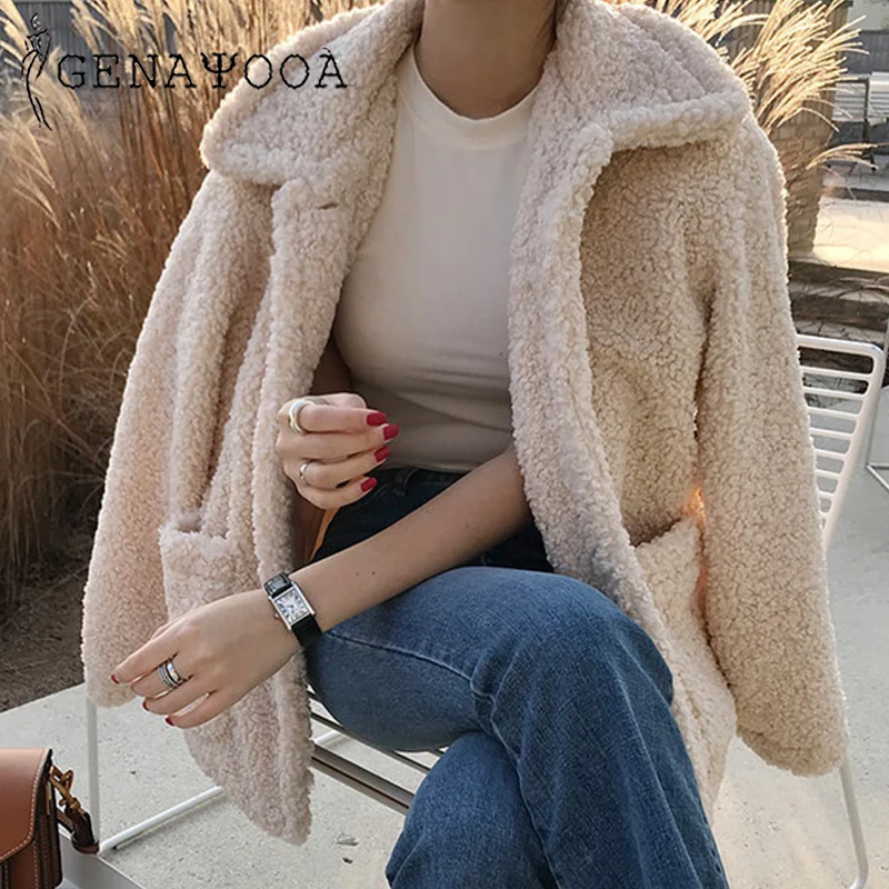 

Genayooa High Quality Jacket Women Streetwear Cashmere Coat Women Long Sleeve Thick Jacket Female 2019 Korean Style