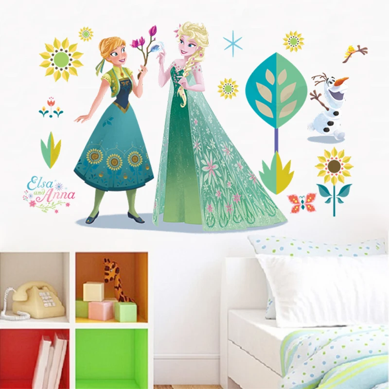 Cartoon Elsa Anna Princess'S Garden Wall Sticker For Kids Room Home Decoration Diy Anime Mural Art Frozen Movie Wall Decals Alx