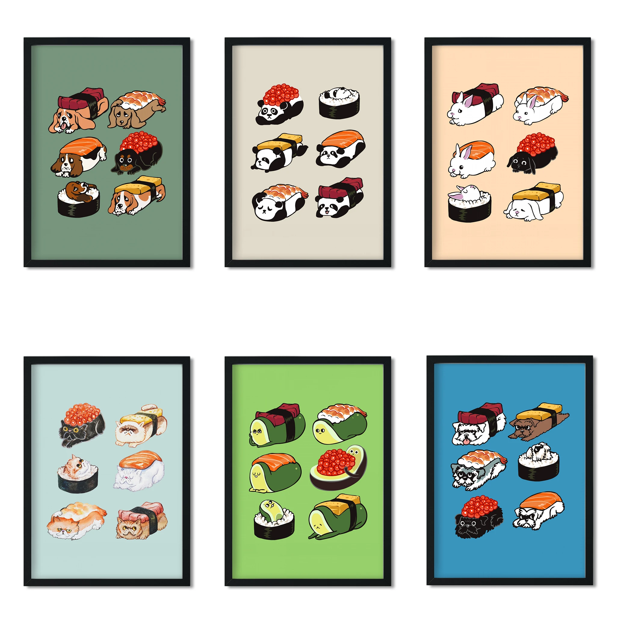 Lucu Spoof Lucu Sushi Kartun Little Hewan Jepang Digunakan Untuk Dapur Restoran Dekorasi Rumah Gambar Poster Kanvas Lukisan Painting Calligraphy Aliexpress