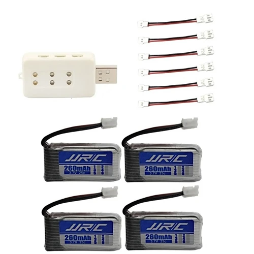 Аккумулятор JJRC H36 3,7 V 260mAh для E010 E011 E012 E013 F36 3,7 v Lipo батарея 6в1 UBS зарядное устройство RC Запчасти для квадрокоптера - Цвет: Многоцветный