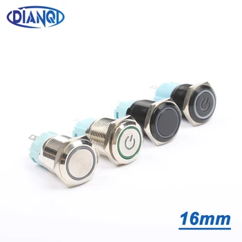 

Free shipping 16mm Waterproof Press Metal Push Button Switch 6V 220V With LED light RED Self-locking Momentary aluminum black
