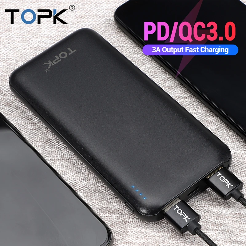 Скидка TOPK power Bank 10000 мАч портативное зарядное устройство Быстрая зарядка 3,0 Тип C PD Быстрая зарядка внешний аккумулятор для Xiaomi