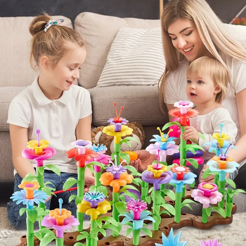 109pcs/set DIY Creative Colorful Interconnecting Blocks Building Educational Flower Arrangement Toys Garden Game for Girls Gift