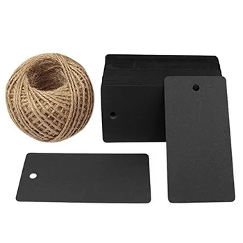 

Kraft Paper Gift Tags, Black Blank Card Labels with 100 Feet Jute Twine for Wedding Gift Price Tags Hang Clothing Garment Tags