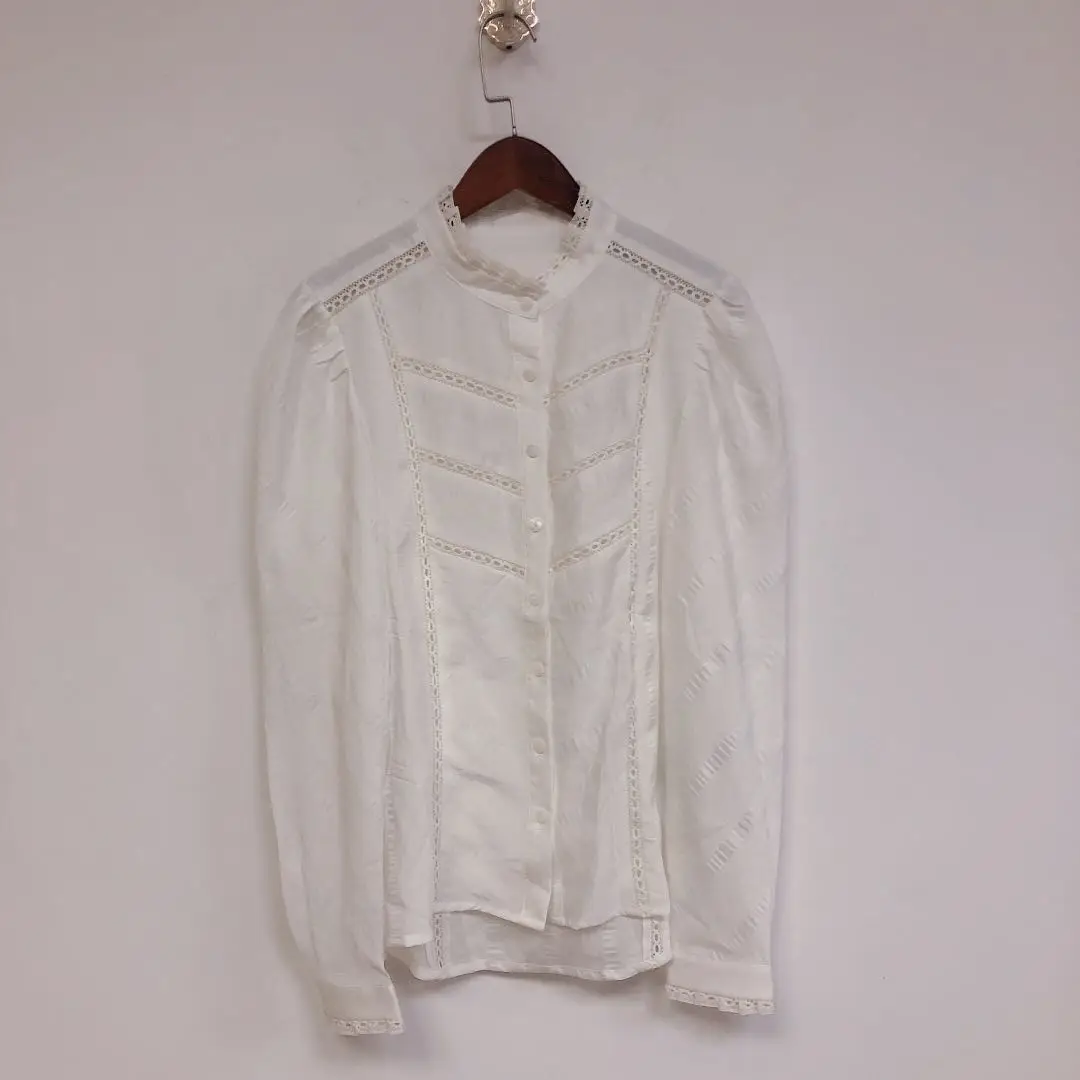 Women's White Shirt Long Sleeve Lace Sweet Stand