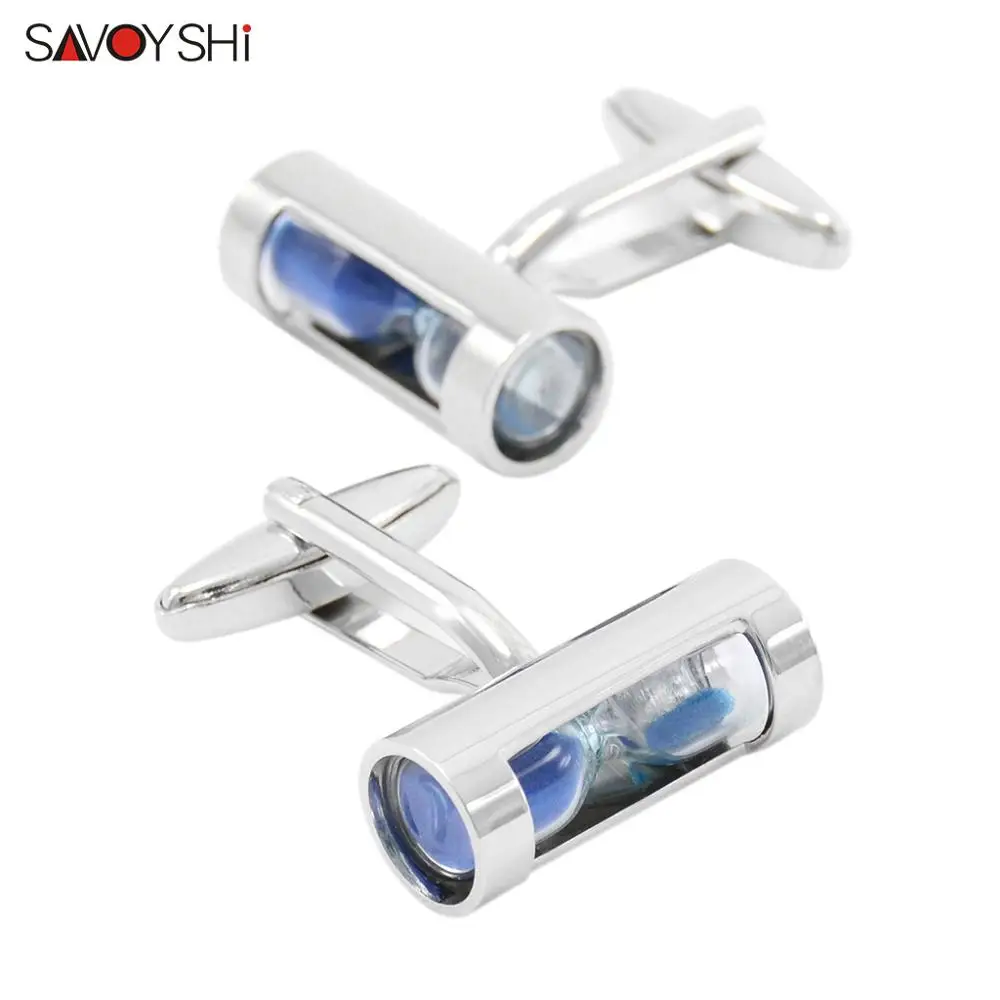 SAVOYSHI 남성용 노벨티 블루 모래시계 커프스 단추, 셔츠 커프스 단추, 하이 퀄리티 커프스 단추, 패션 액세서리, 쥬얼리