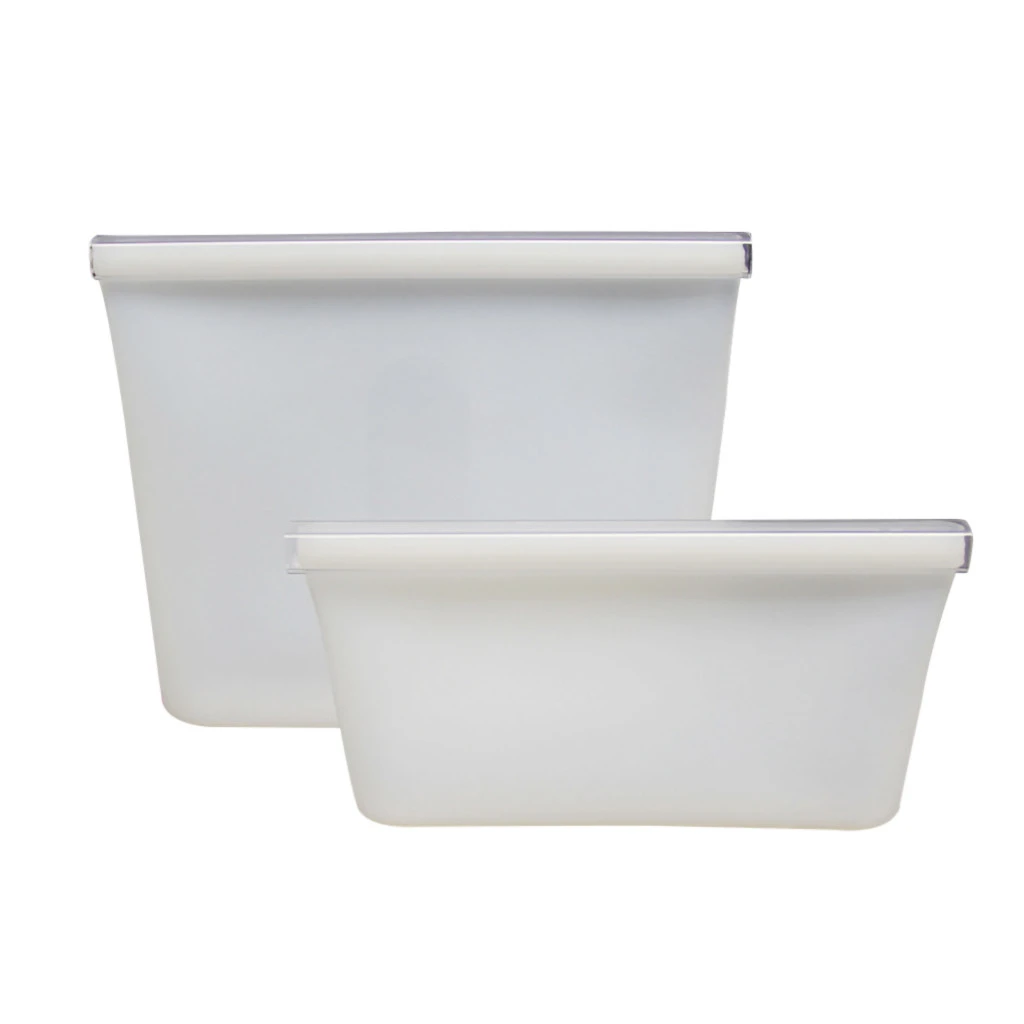 2Pcs Bag White Силиконовые контейнеры для хранения продуктов на молнии сверху герметичная миска для свежей еды многоразовая подставка на молнии закрывающая сумка для фруктов и овощей герметичная чашка Прямая поставка - Цвет: 2Pcs Bag White