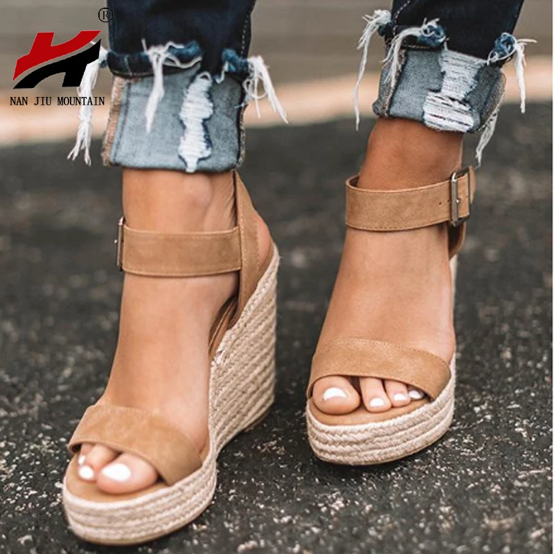 

NAN JIU MOUNTAIN 2019 Summer New Sandals Women Hemp Rope Weave Snake Pattern Buckle Buckle With Plus Size 35-43
